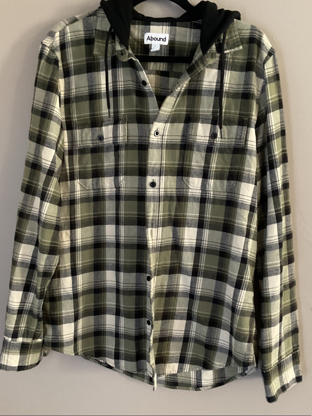 Abound Olive and Black Plaid Hooded Button-Down Shirt